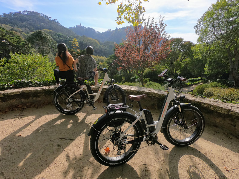 Em conjunto com as bicicletas Park-e-Bike num ponto de vista do parque de Sintra